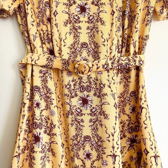SANDRO Suzette Belted Floral Print Satin-Twill Mini Dress in Yellow Size S - Picture 4 of 9